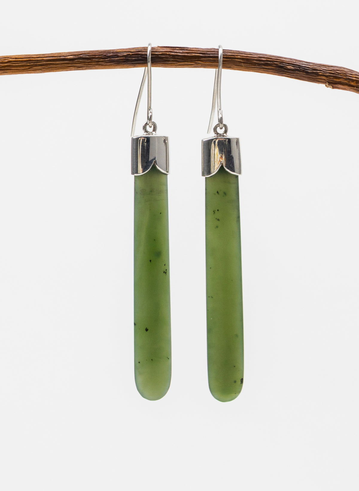 Silver Capped Pounamu Drop Earrings