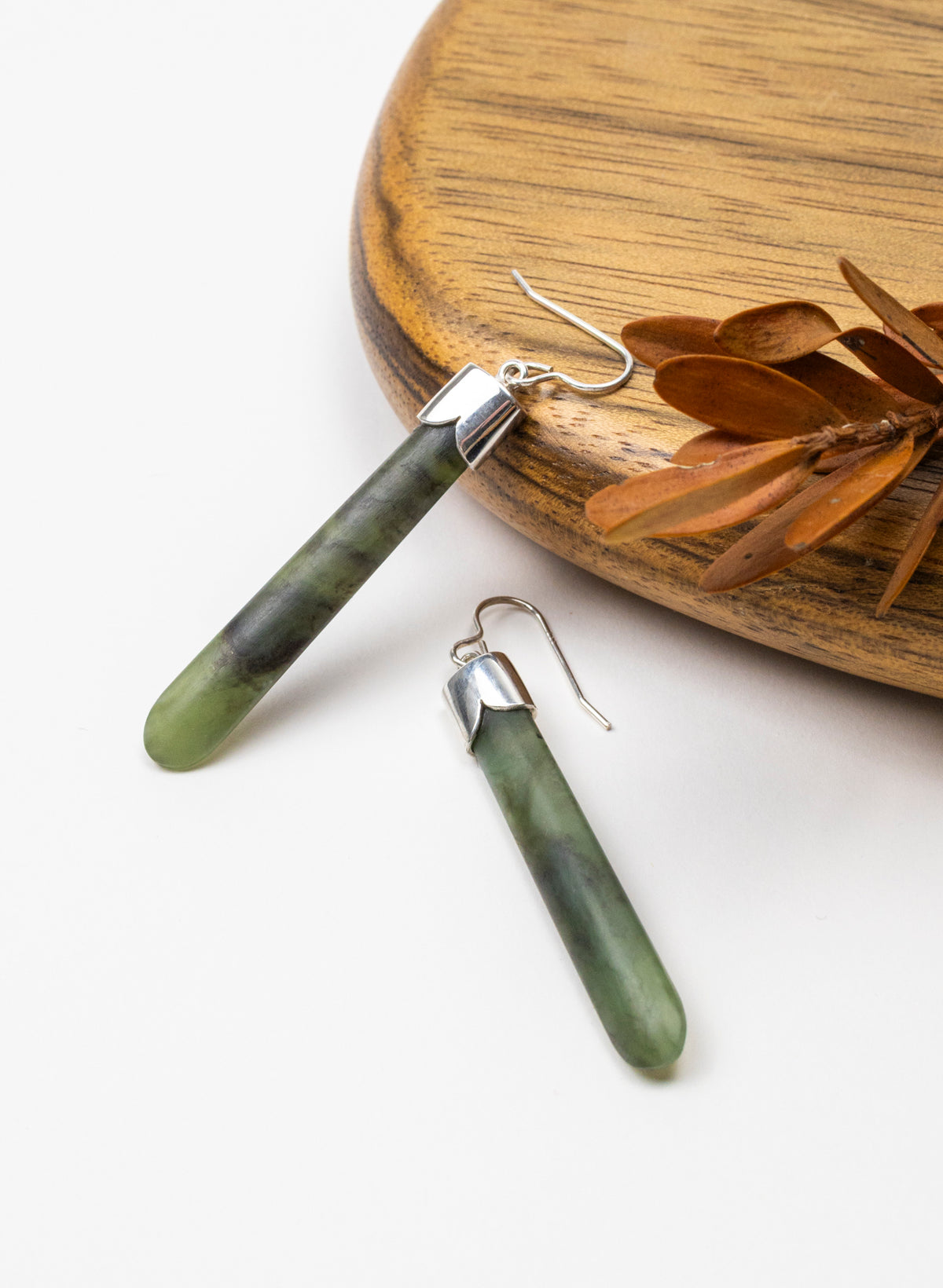 Silver Capped Pounamu Drop Earrings
