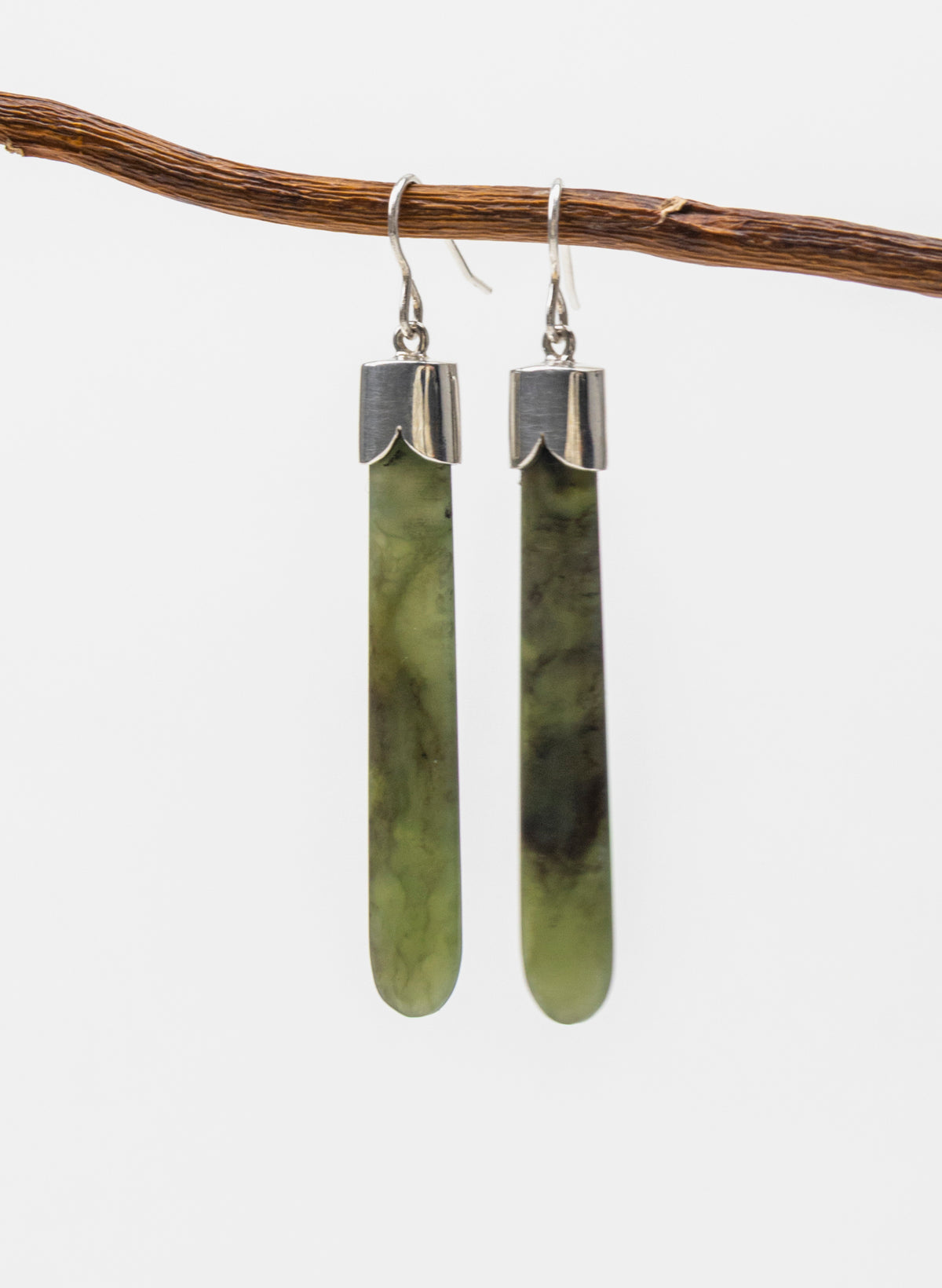 Silver Capped Pounamu Drop Earrings