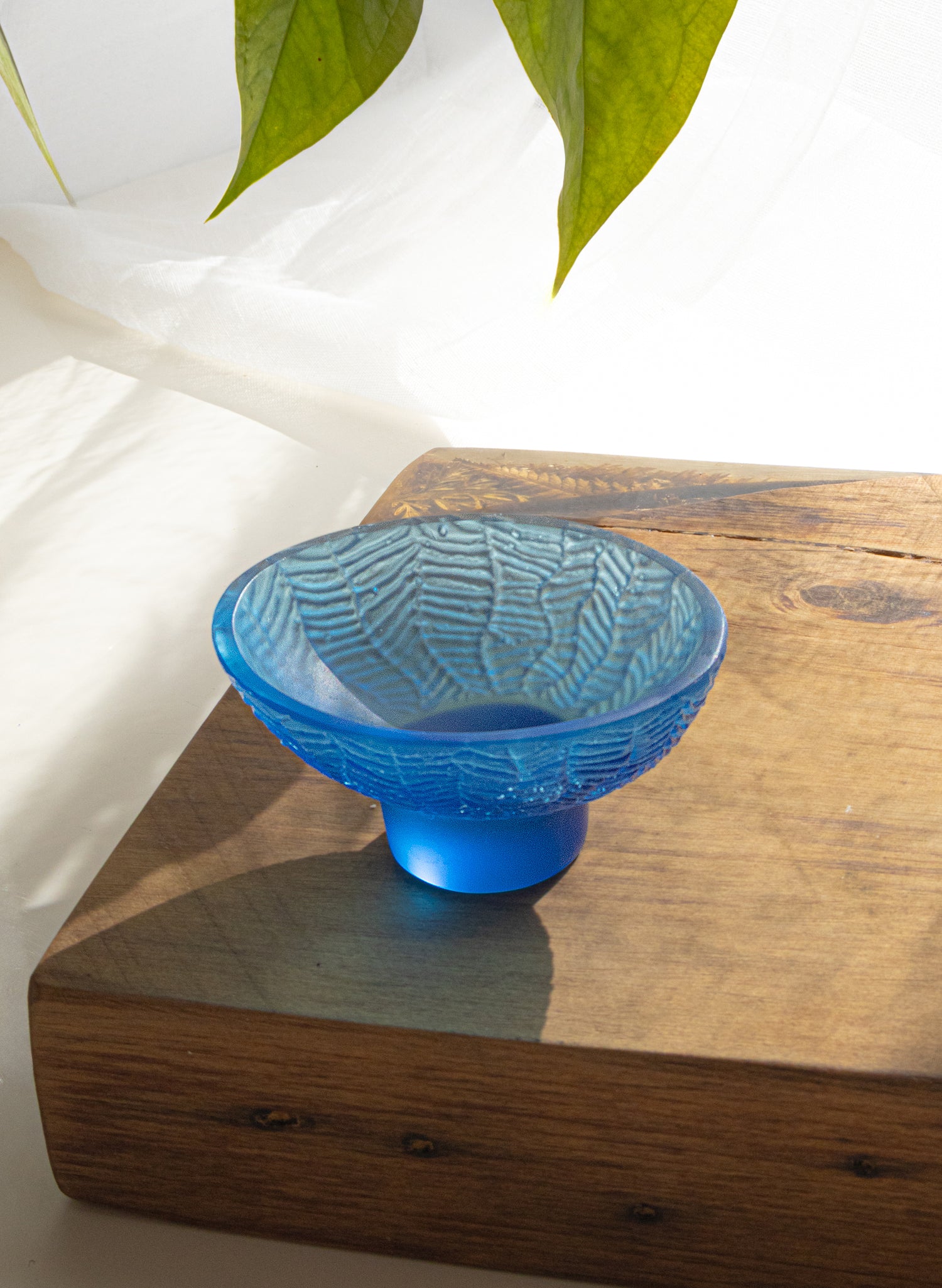 Lead Crystal Aquamarine  - Oval Carved Bowl