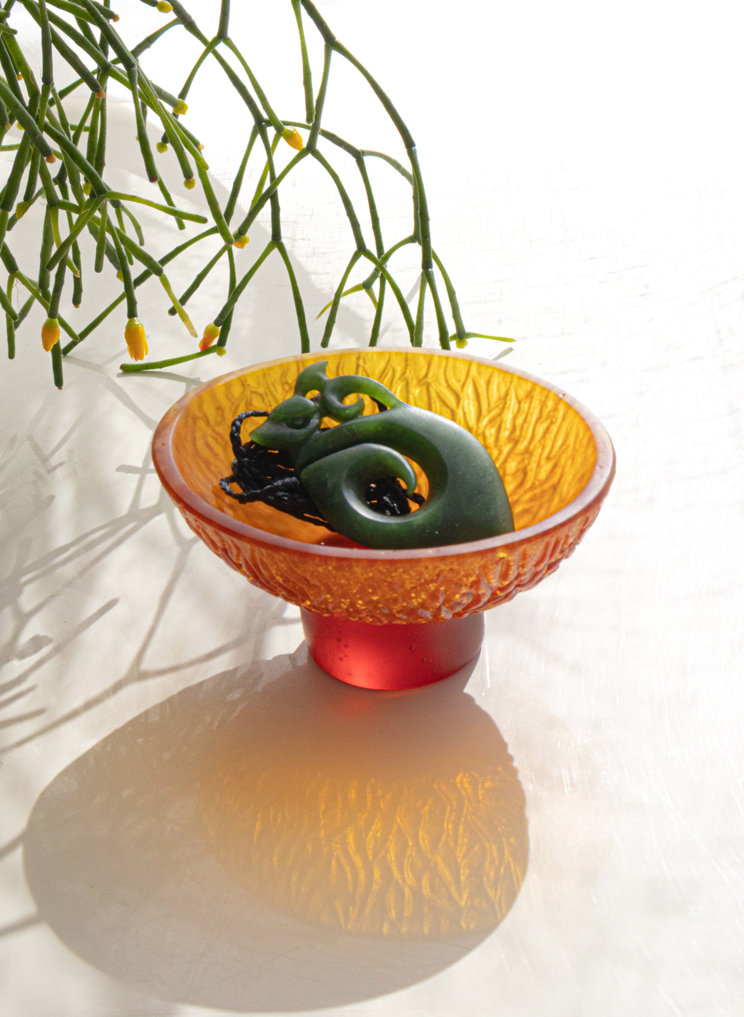 Lead Crystal Dark Orange - Oval Carved Bowl