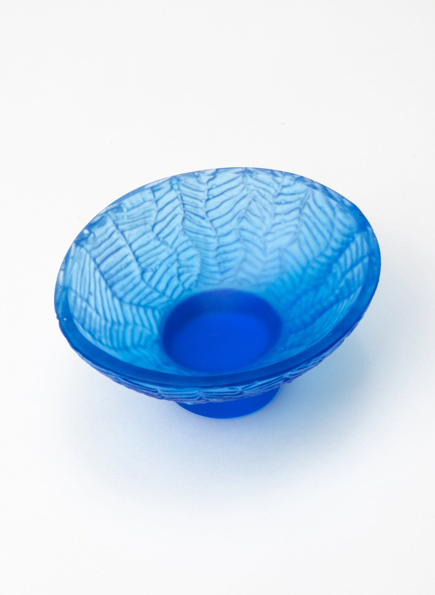 Lead Crystal Aquamarine  - Oval Carved Bowl