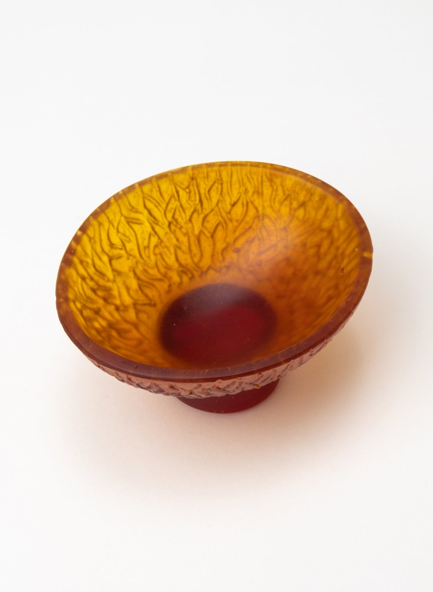 Lead Crystal Dark Orange - Oval Carved Bowl