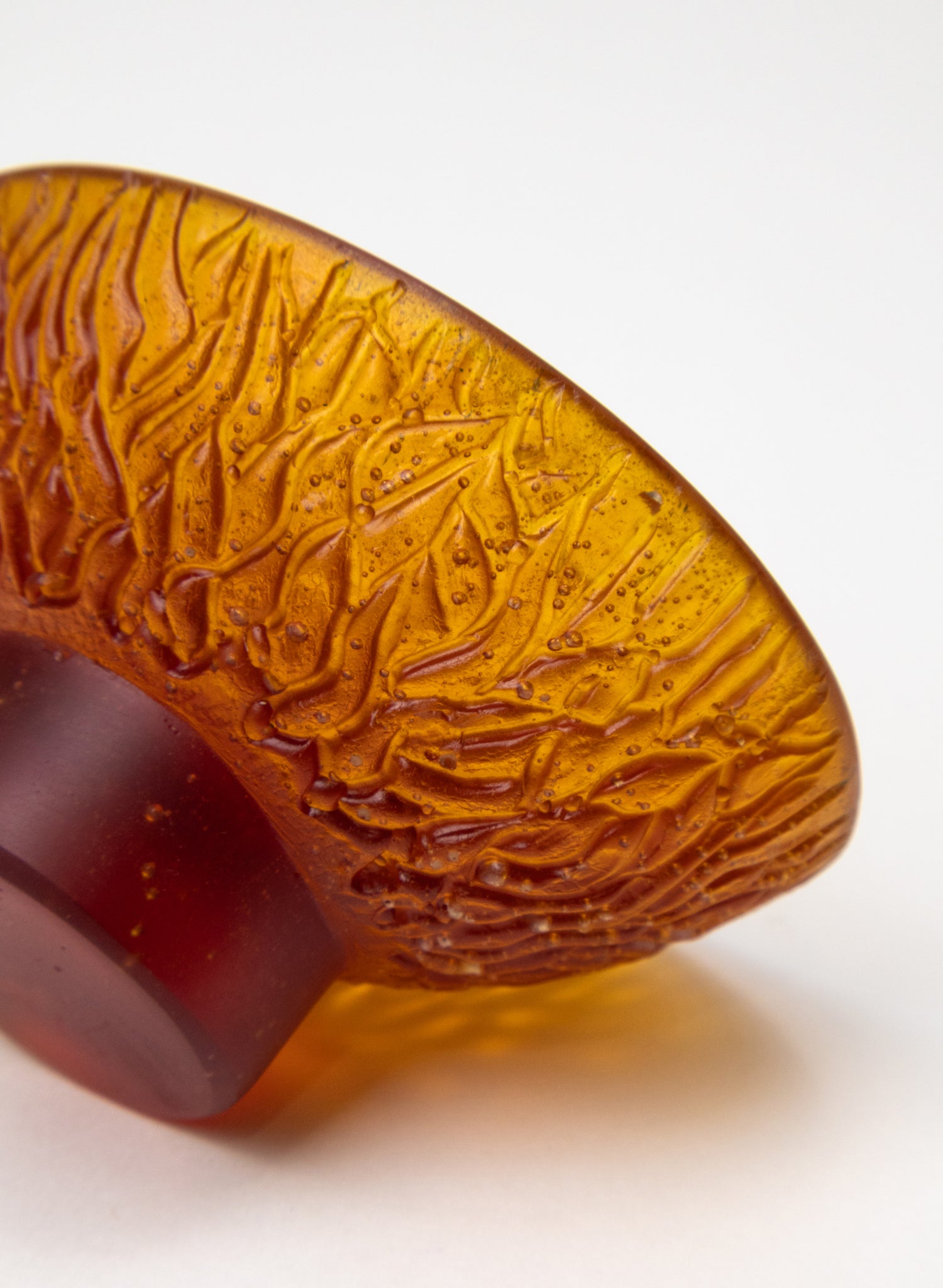 Lead Crystal Dark Orange - Oval Carved Bowl
