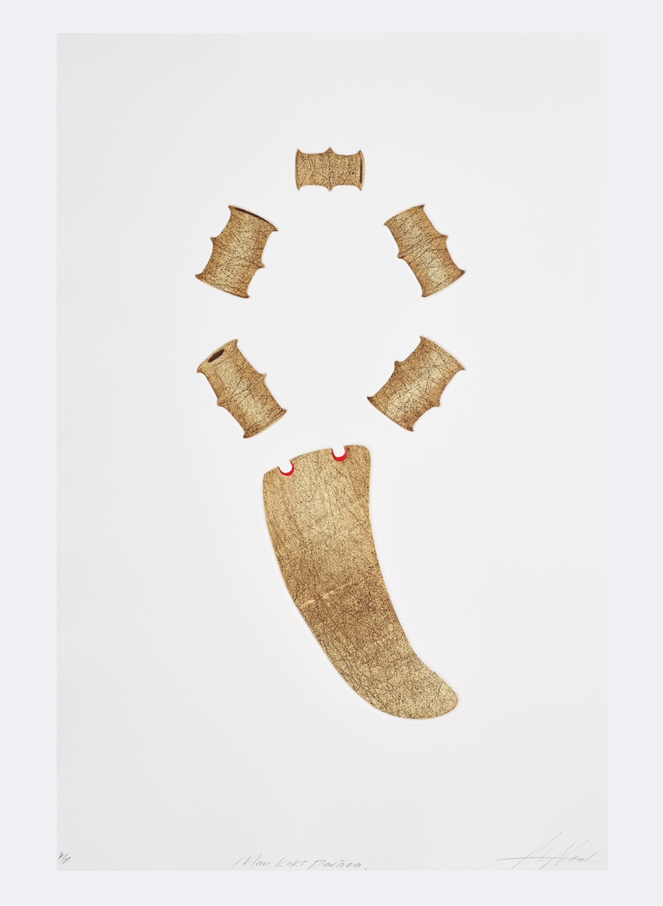 Mau Kaki Parāoa (Whalebone Necklace) - Drypoint Print Framed