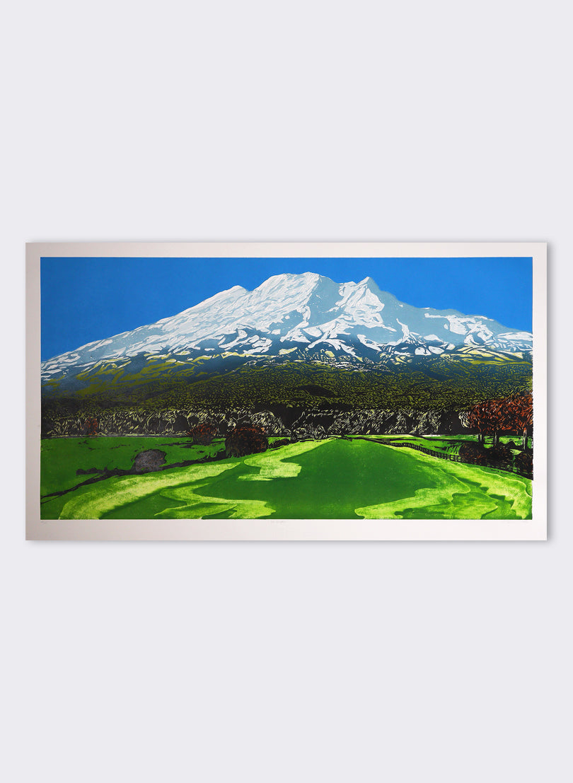 Mt Ruapehu - Woodblock Print