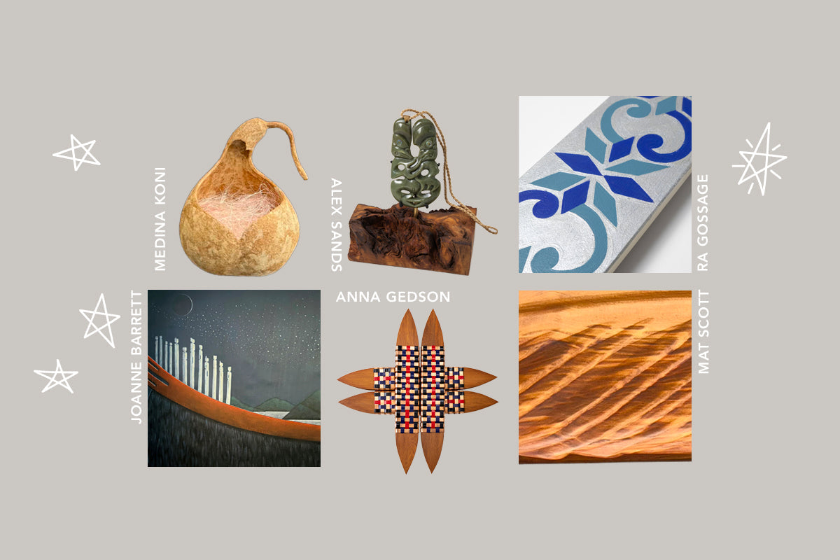 Images of work from six artists at The Poi Room for Matariki 2026