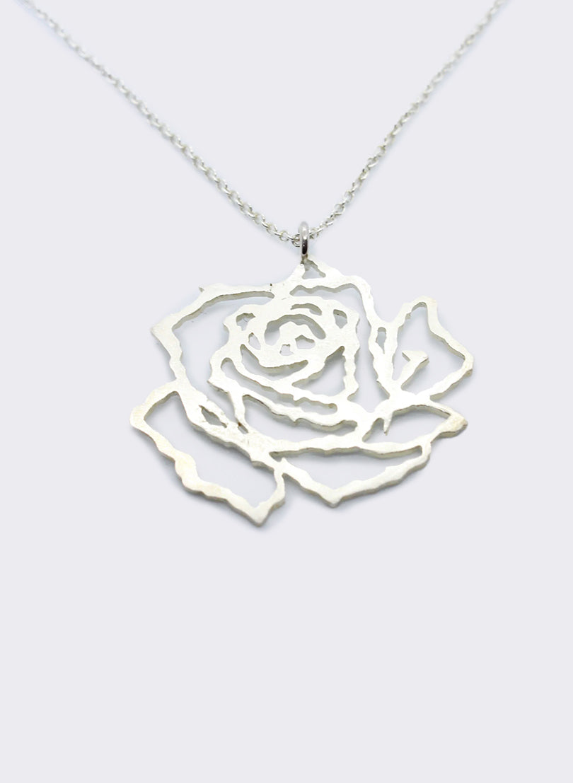 Large Cut Out Rose Pendant - Silver