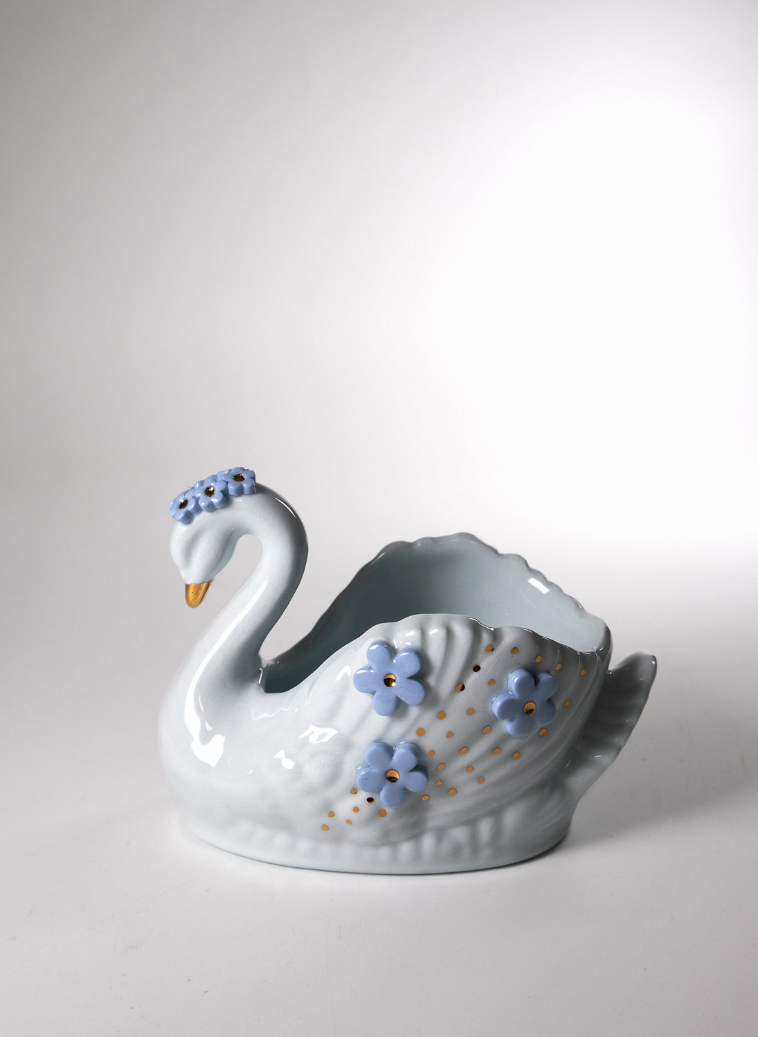 Small Baby Blue Swan with Gold and Blue Flowers