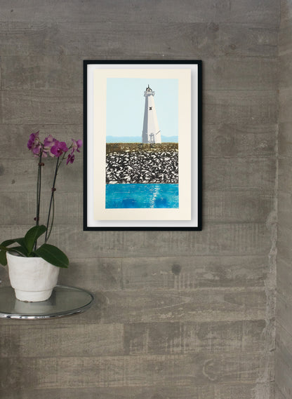 Boulder Bank Lighthouse - Woodblock Print