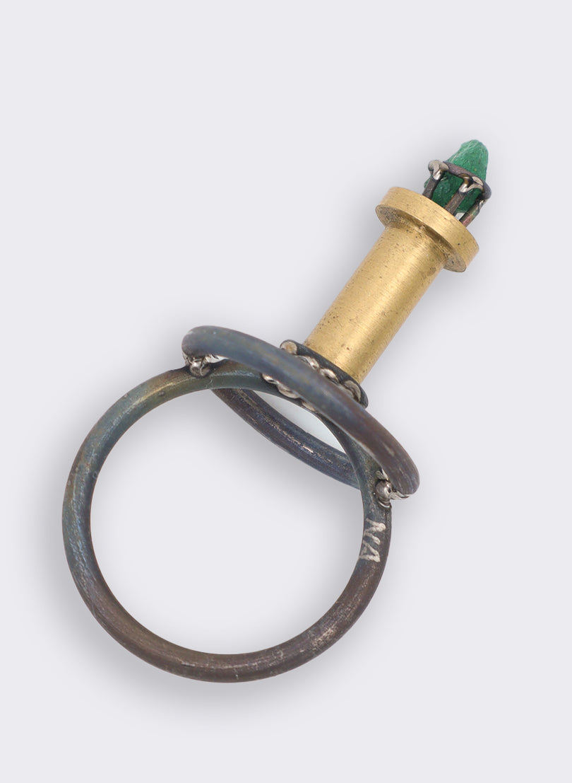 Raw emerald, Brass &amp; Titanium Ring