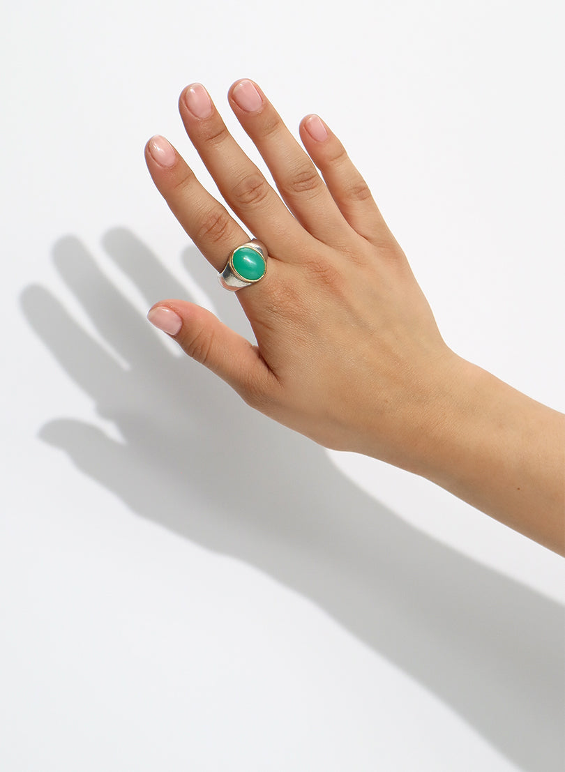 Chrysoprase and Sterling Silver Ring with 22ct Gold Setting