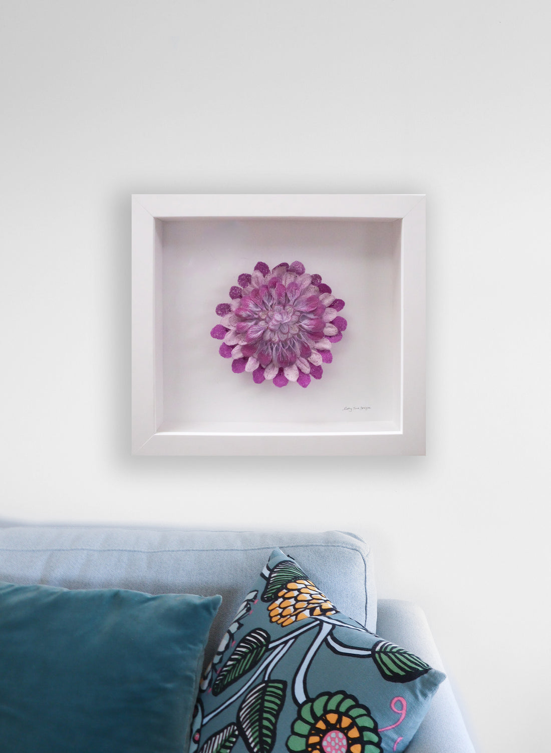 Pink &amp; Purple Dahlia Sculptural Embroidery