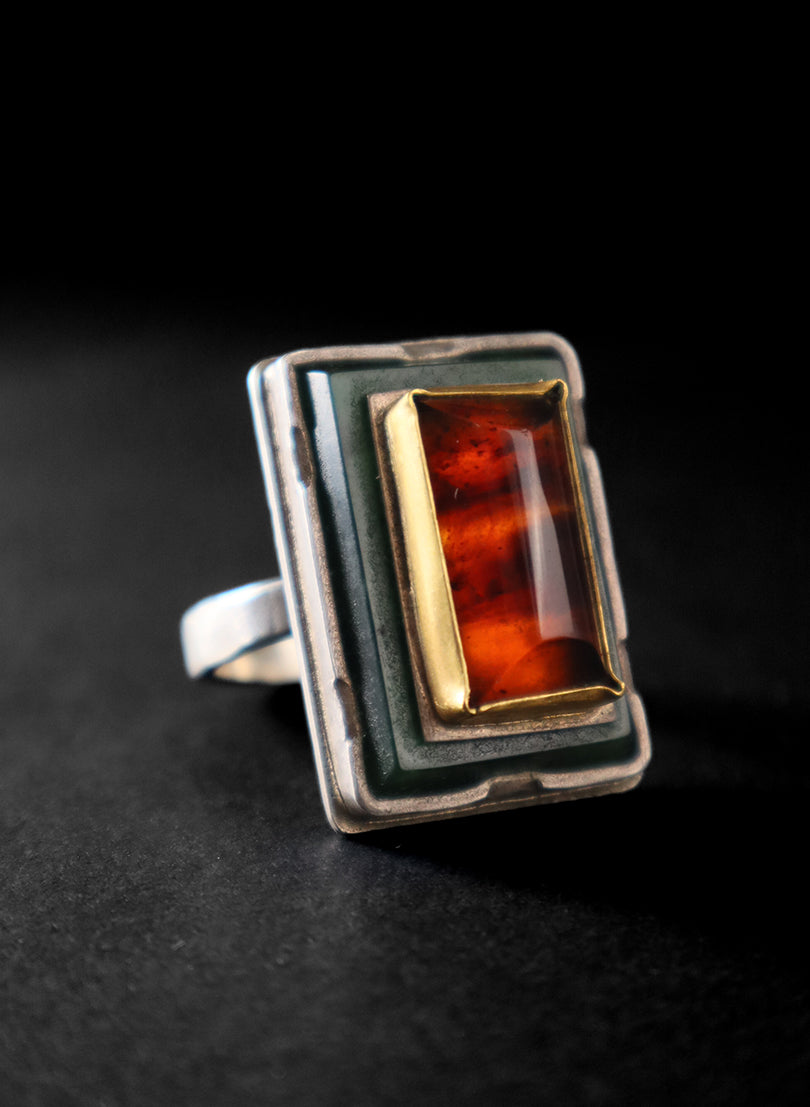 NZ Amber + Sterling Silver + 24ct Gold