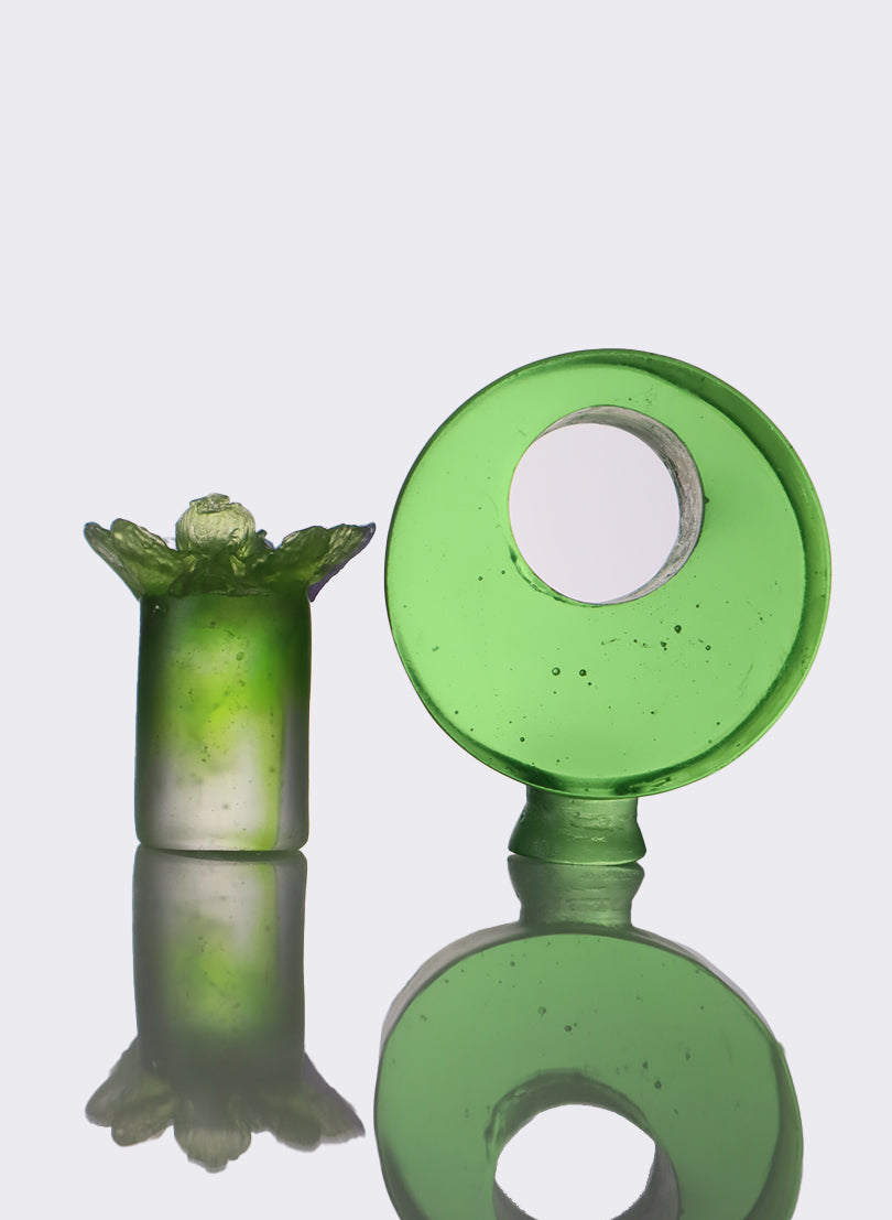 Small Botanical Sculpture - Green with Orchid Flower