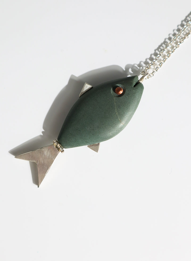 Full Herring Green Pakohe Pendant with Sterling Silver