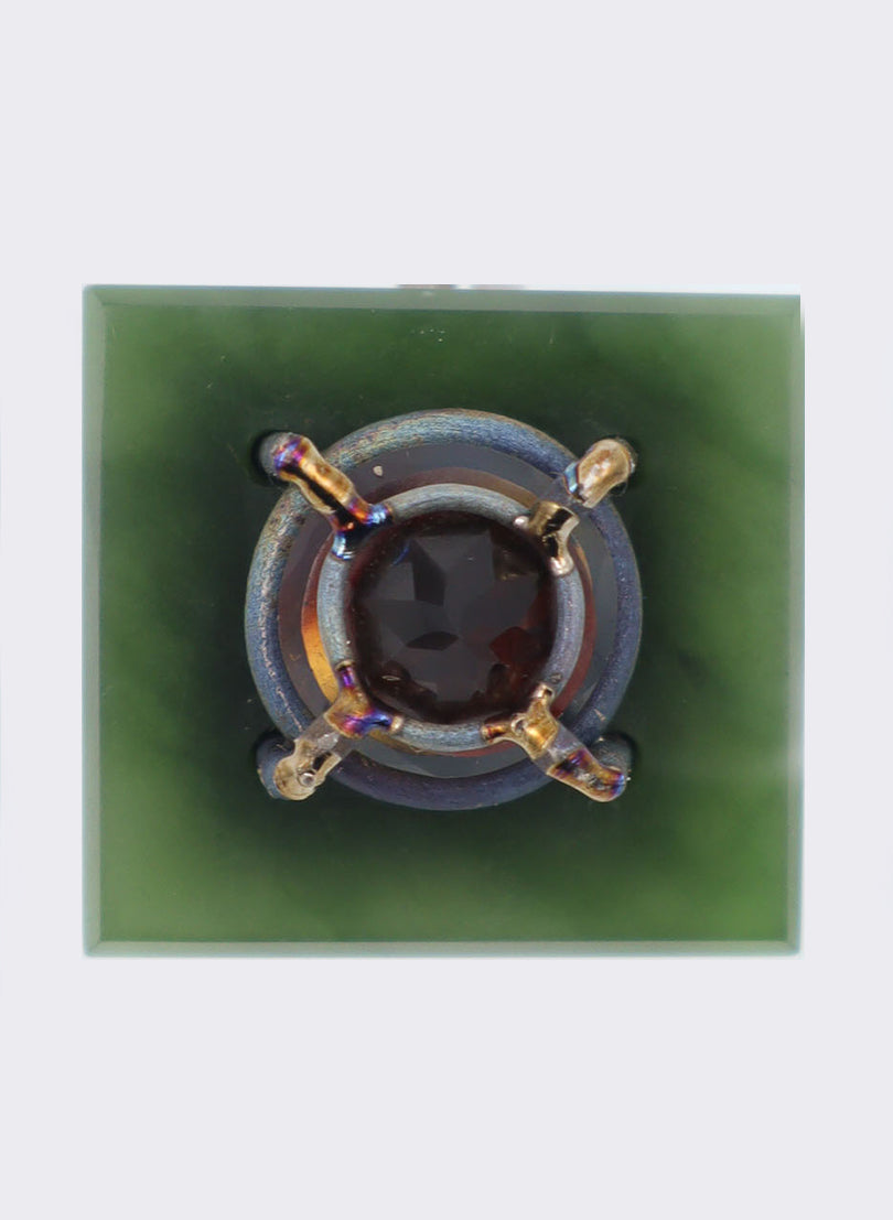 NZ Pounamu, Amber &amp; Garnet Ring - Titanium