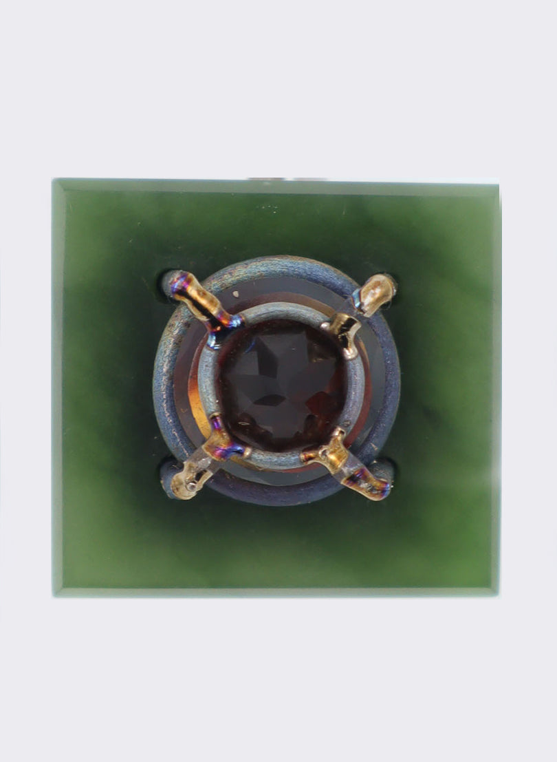 NZ Pounamu, Amber &amp; Garnet Ring - Titanium