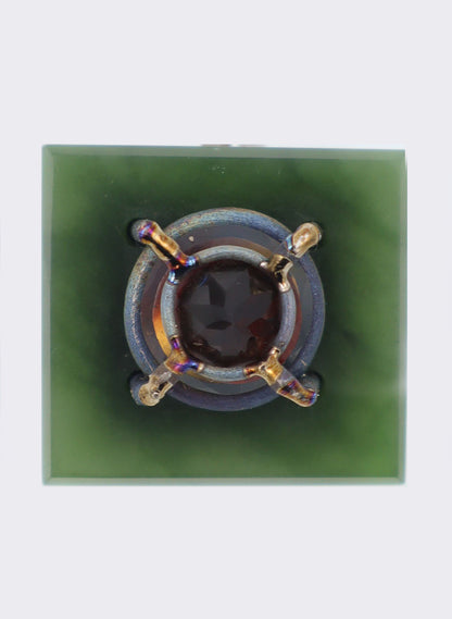 NZ Pounamu, Amber &amp; Garnet Ring - Titanium