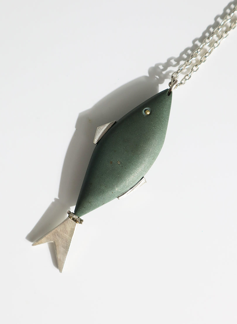 Full Herring Green Pakohe Pendant with Sterling Silver