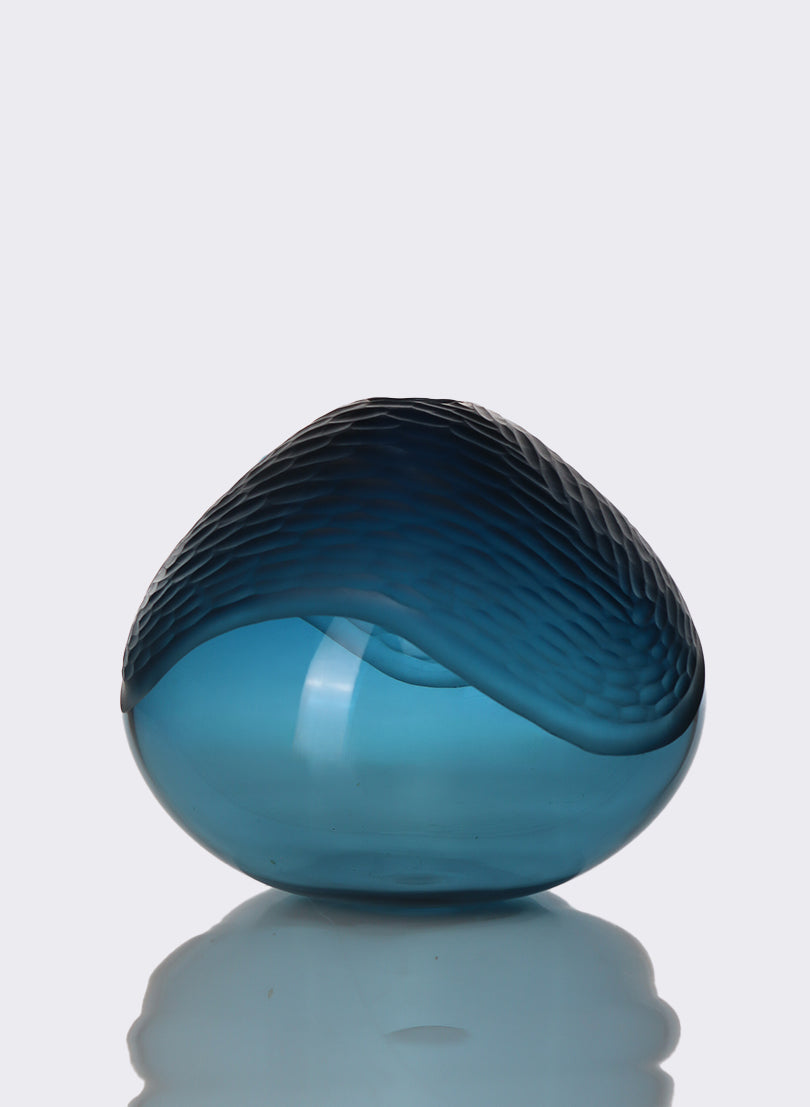 Ocean Blue Carved Vessel