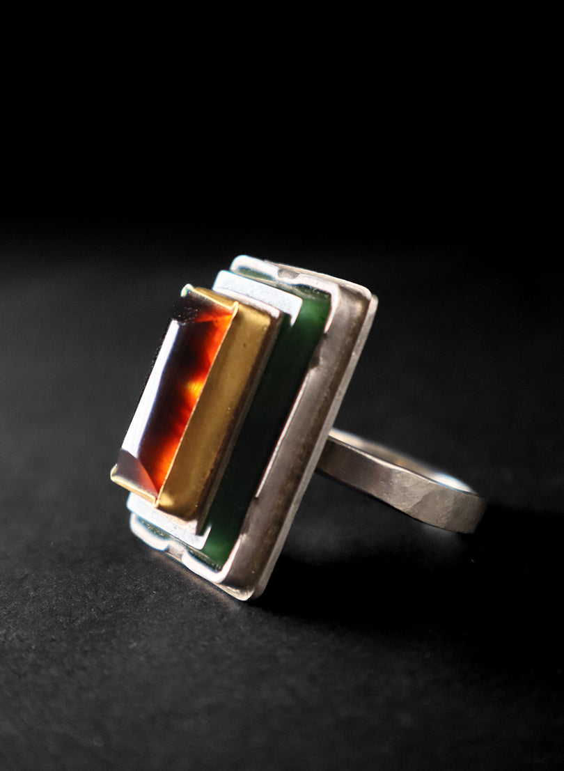 NZ Amber + Sterling Silver + 24ct Gold