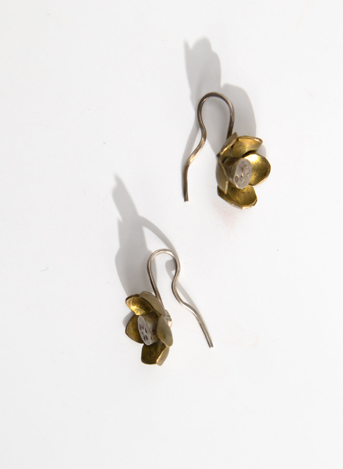 Brass and Silver Unfurling Lotus Earrings