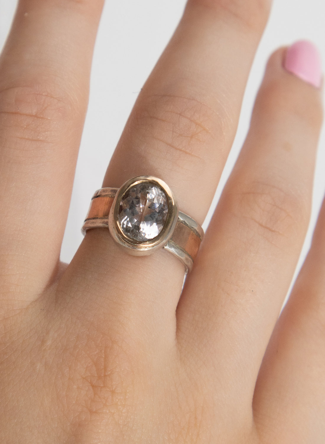 Medieval Morganite Ring - Sterling Silver and Gold Ring