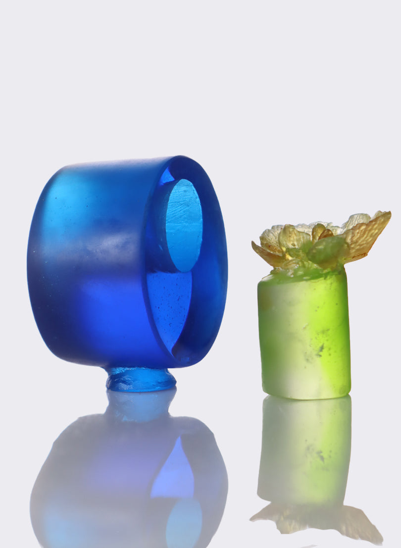Small Botanical Sculpture - Blue with Orchid Flower