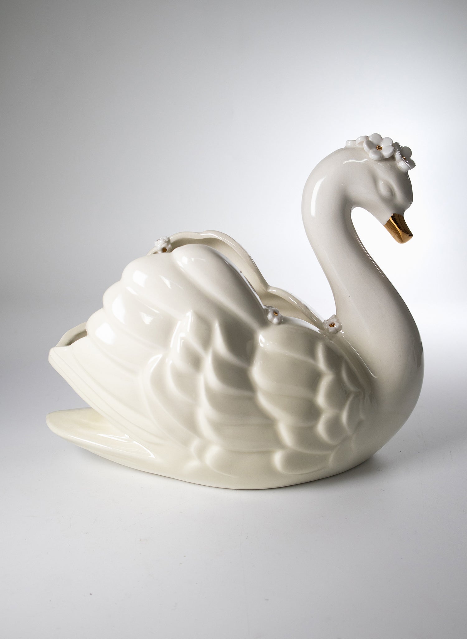 Large Cream Swan with Gold and White Flowers