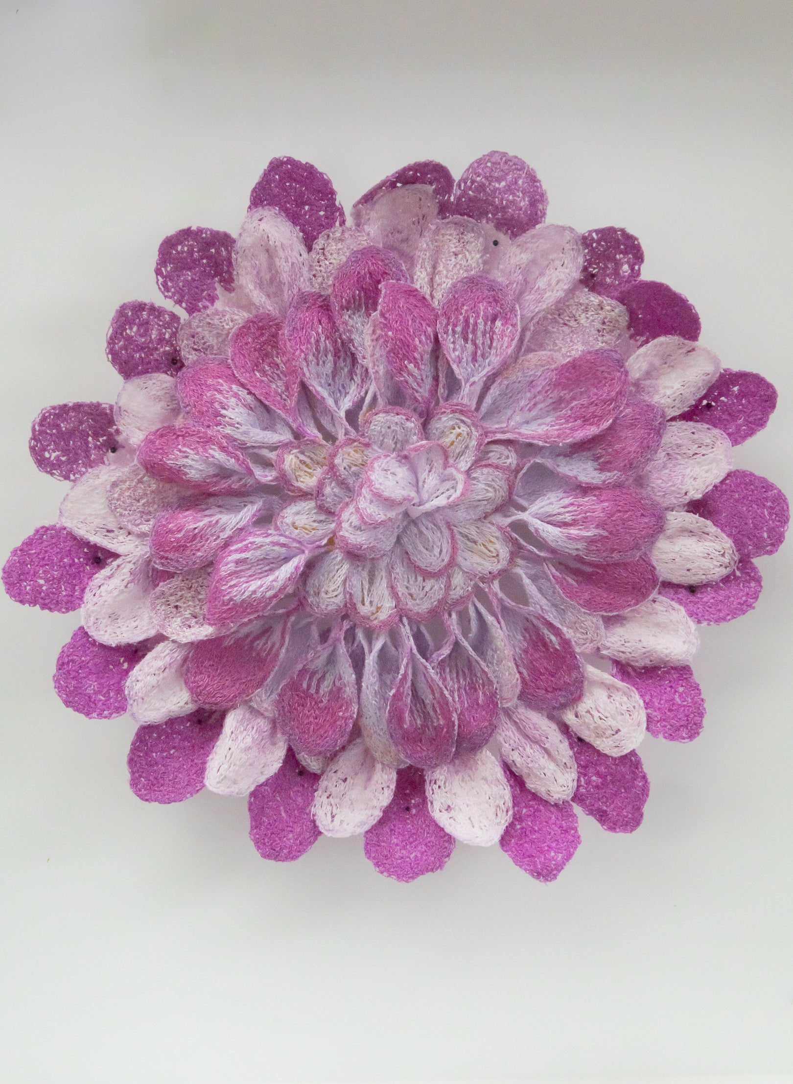 Pink &amp; Purple Dahlia Sculptural Embroidery