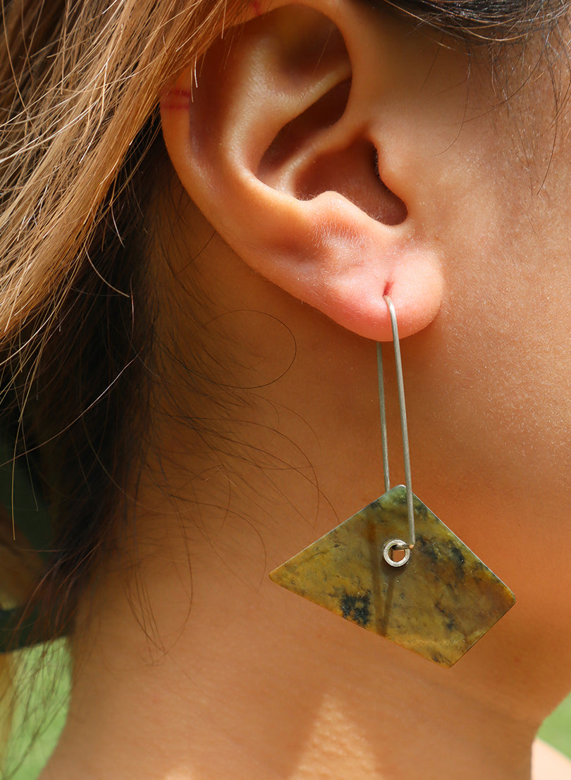 Geometric shaped Pounamu Drop Earrings