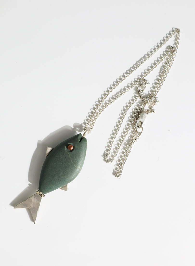 Full Herring Green Pakohe Pendant with Sterling Silver