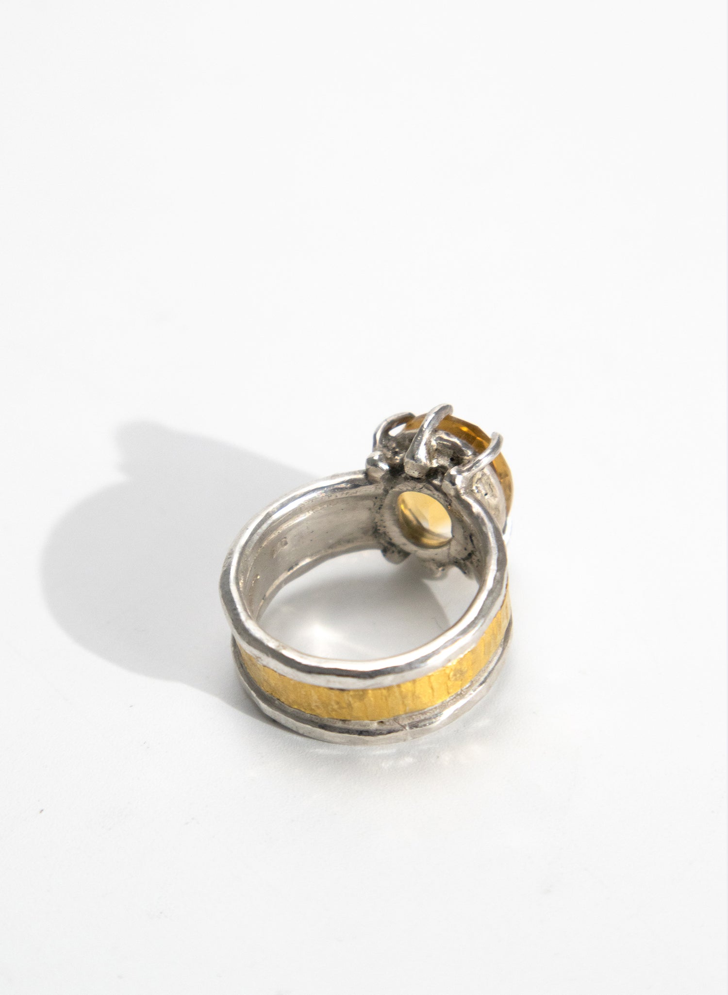 Citrine Medieval Claw Ring - Sterling Silver and 24ct Gold Ring