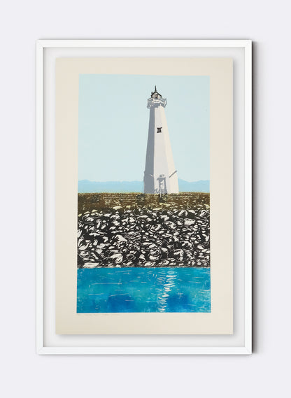 Boulder Bank Lighthouse - Woodblock Print