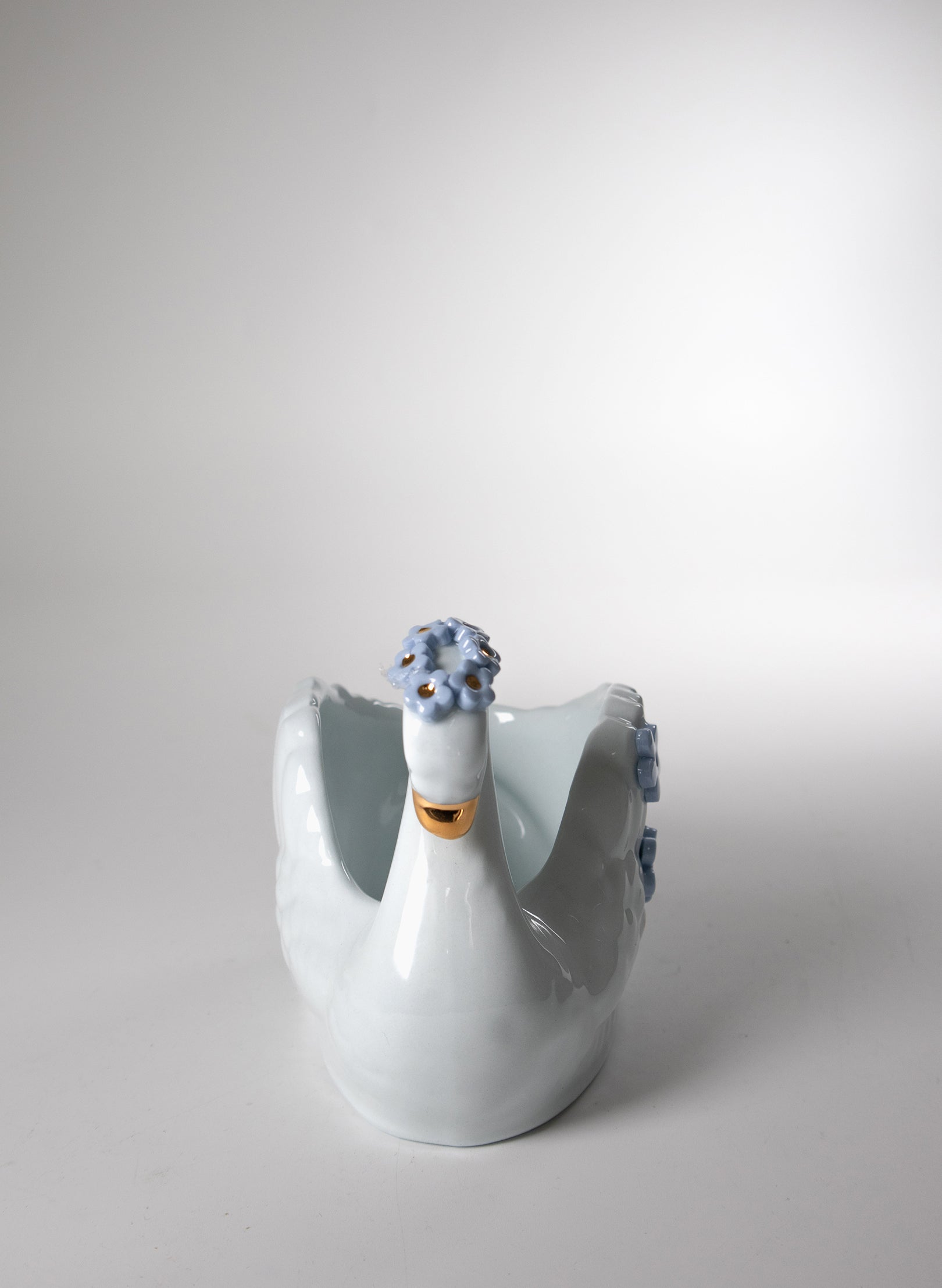 Small Baby Blue Swan with Gold and Blue Flowers