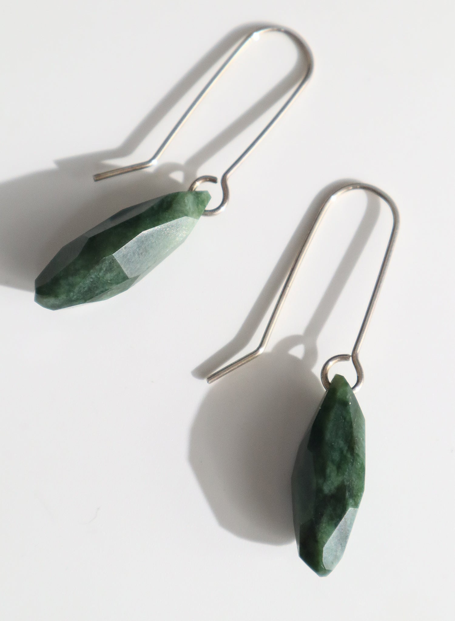 Faceted Rock Pounamu and Sterling Silver Earrings