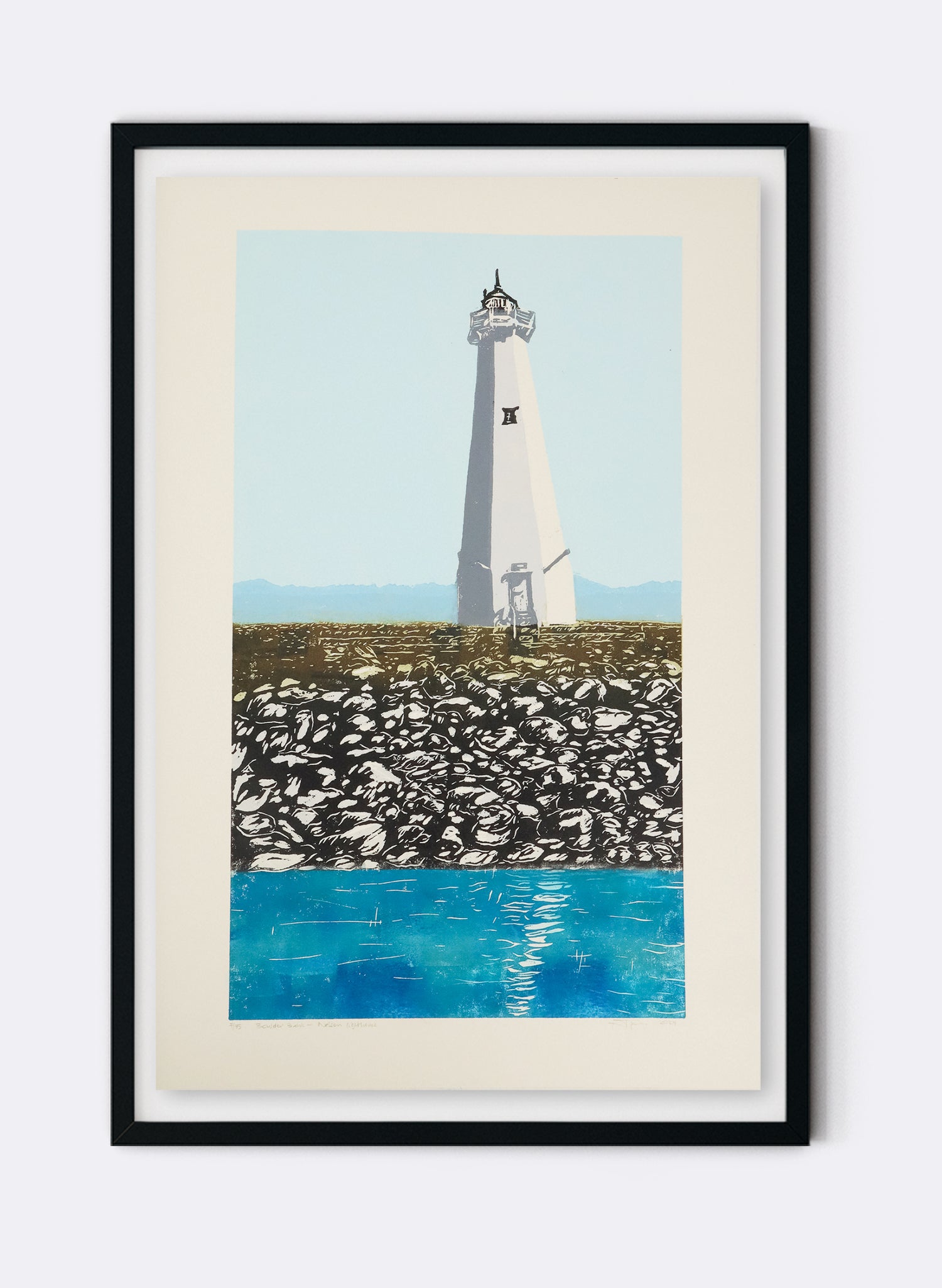 Boulder Bank Lighthouse - Woodblock Print
