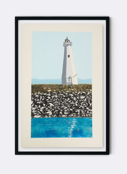 Boulder Bank Lighthouse - Woodblock Print