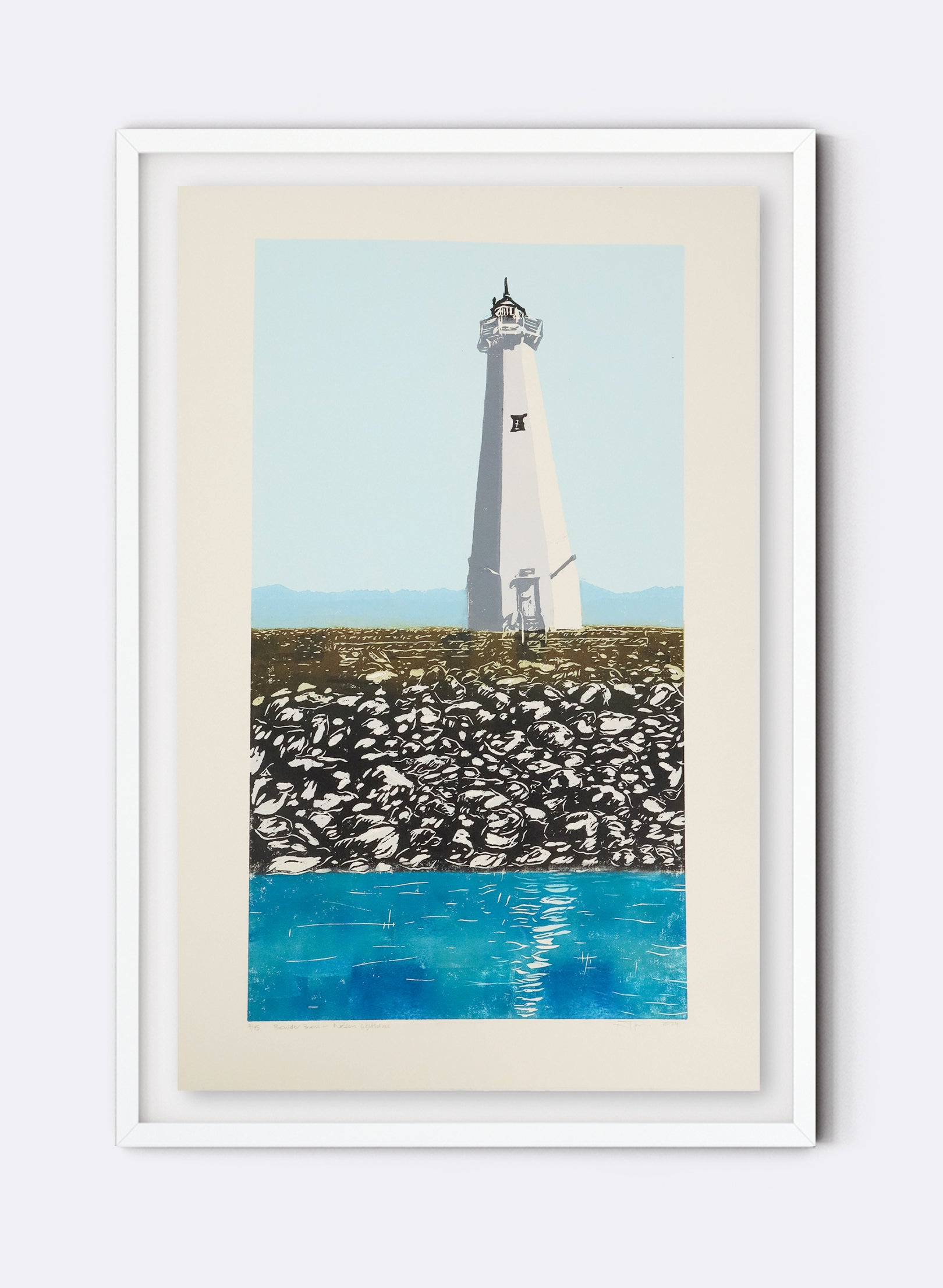 Boulder Bank Lighthouse - Woodblock Print