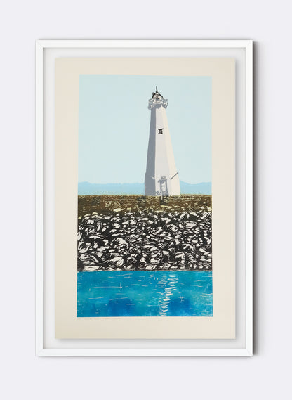 Boulder Bank Lighthouse - Woodblock Print
