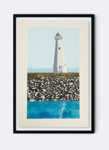 Boulder Bank Lighthouse - Woodblock Print