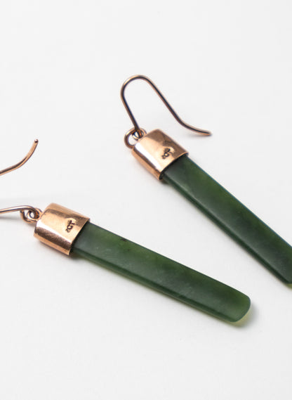 Gold Capped Pounamu Drop Earrings