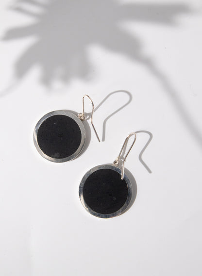 Disc Earrings - Sterling Silver &amp; Basalt