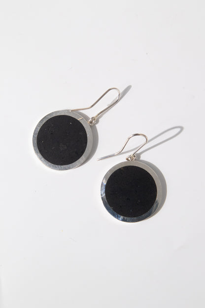 Disc Earrings - Sterling Silver &amp; Basalt