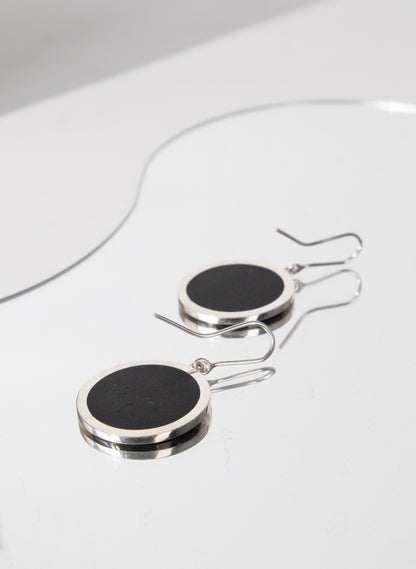 Disc Earrings - Sterling Silver &amp; Basalt