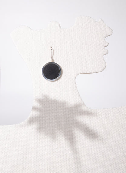 Disc Earrings - Sterling Silver &amp; Basalt