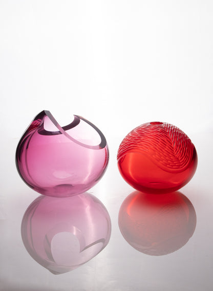 Cherry Red Carved Vessel