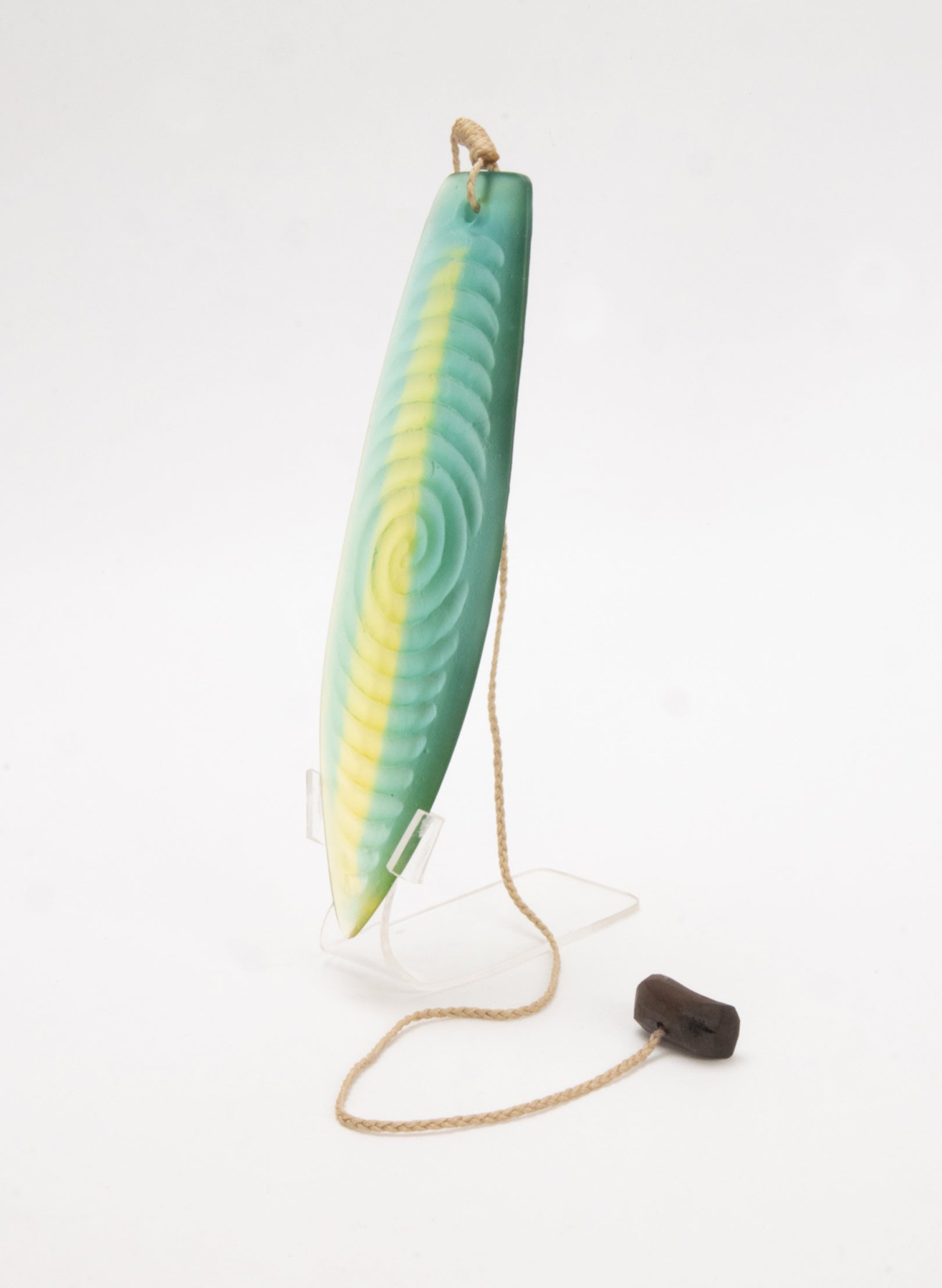 Cast Glass Purerehua - Lime &amp; Teal on a Perspex Stand