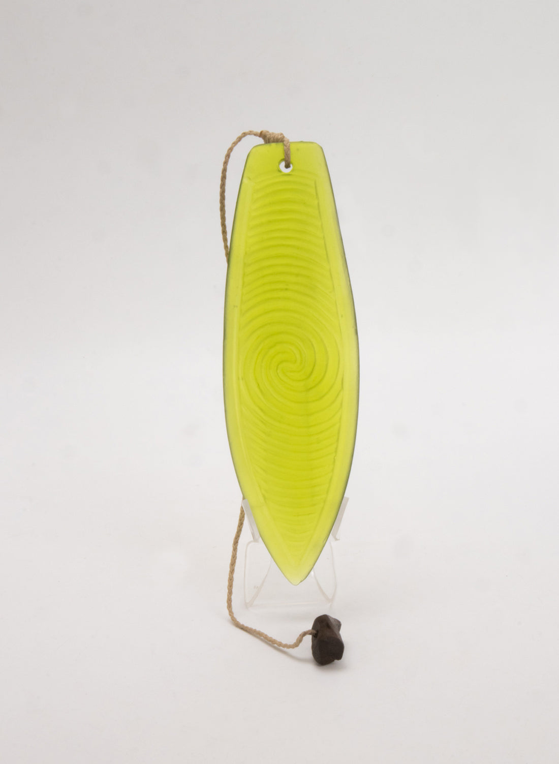 Cast Glass Purerehua - Lime Green on a Perspex Stand